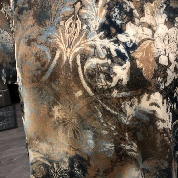 Alfred Dunner Large Abstract Floral Blue and Brown Short Sleeve Top Lined - Picture 4 of 6